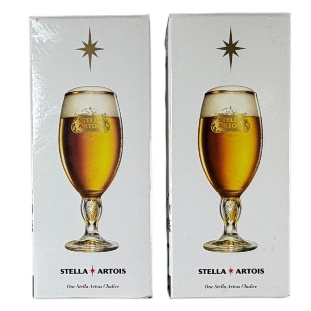 Stella Artois 2016 Set of 2 Limited Edition Holiday Chalice Beer Glasses NIB